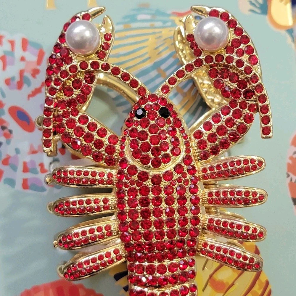 Piper K Lobster Scarf & Rhinestone Lobster Hair Claw Clip Gingham Beach Nautical